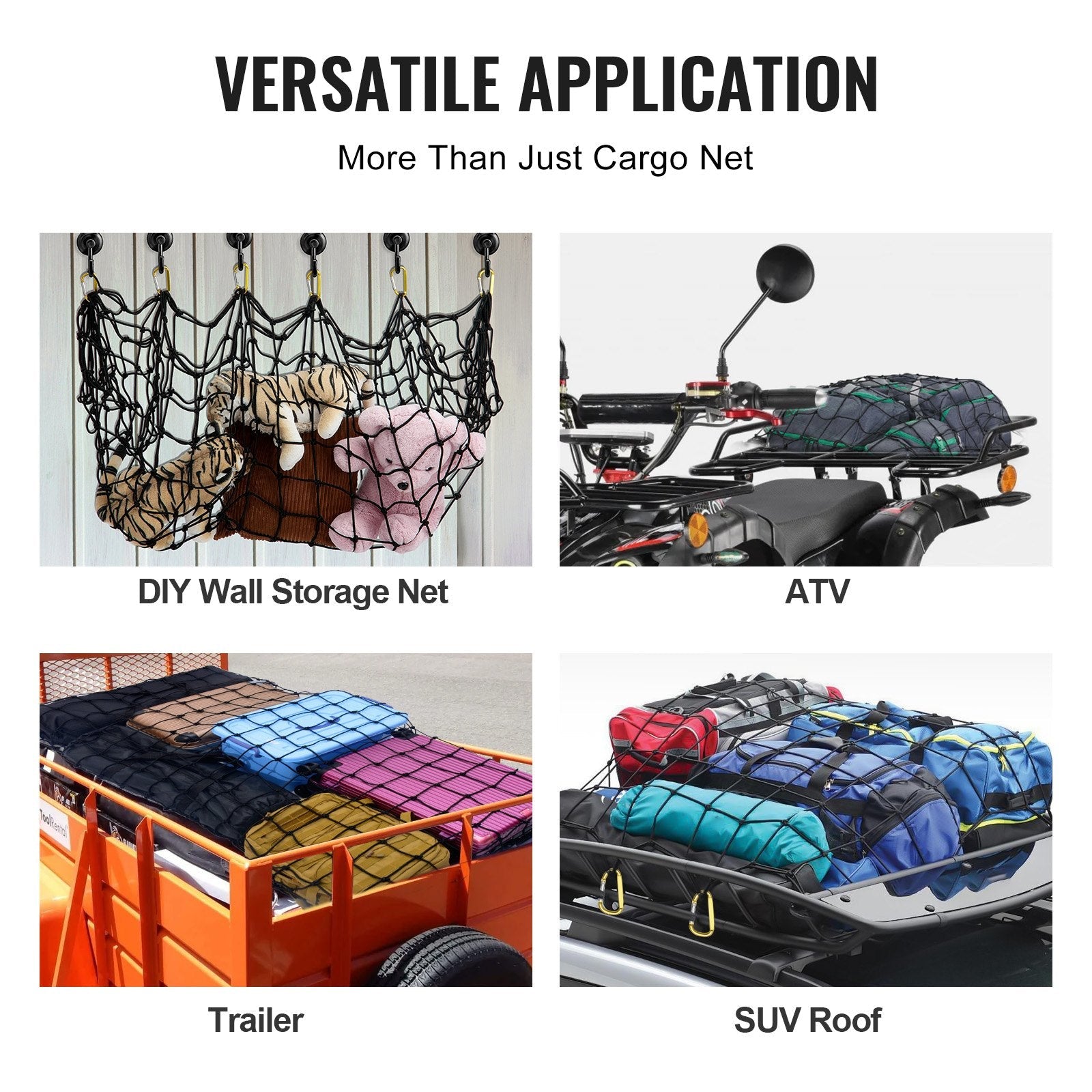 VEVOR Cargo Net Heavy Duty Bungee Cargo Net 7.2' x 10.8' Stretchable for Trucks 