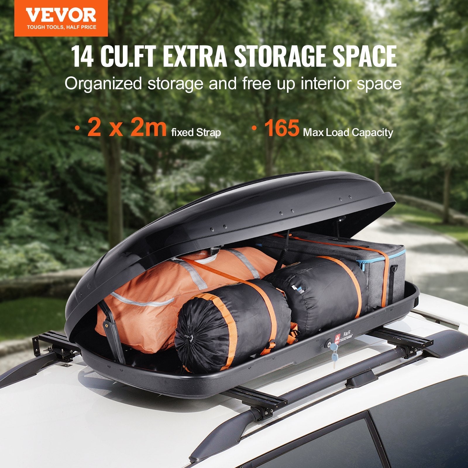 VEVOR Rooftop Cargo Carrier 14 Cubic Feet Luggage Storage Box ABS for SUVs Cars 