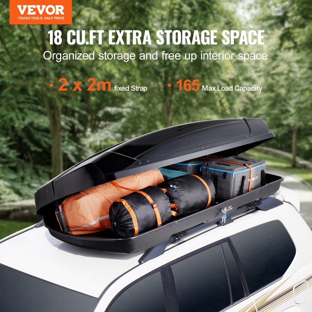 VEVOR Rooftop Cargo Carrier 18 Cubic Feet Luggage Storage Box ABS for SUVs Cars 