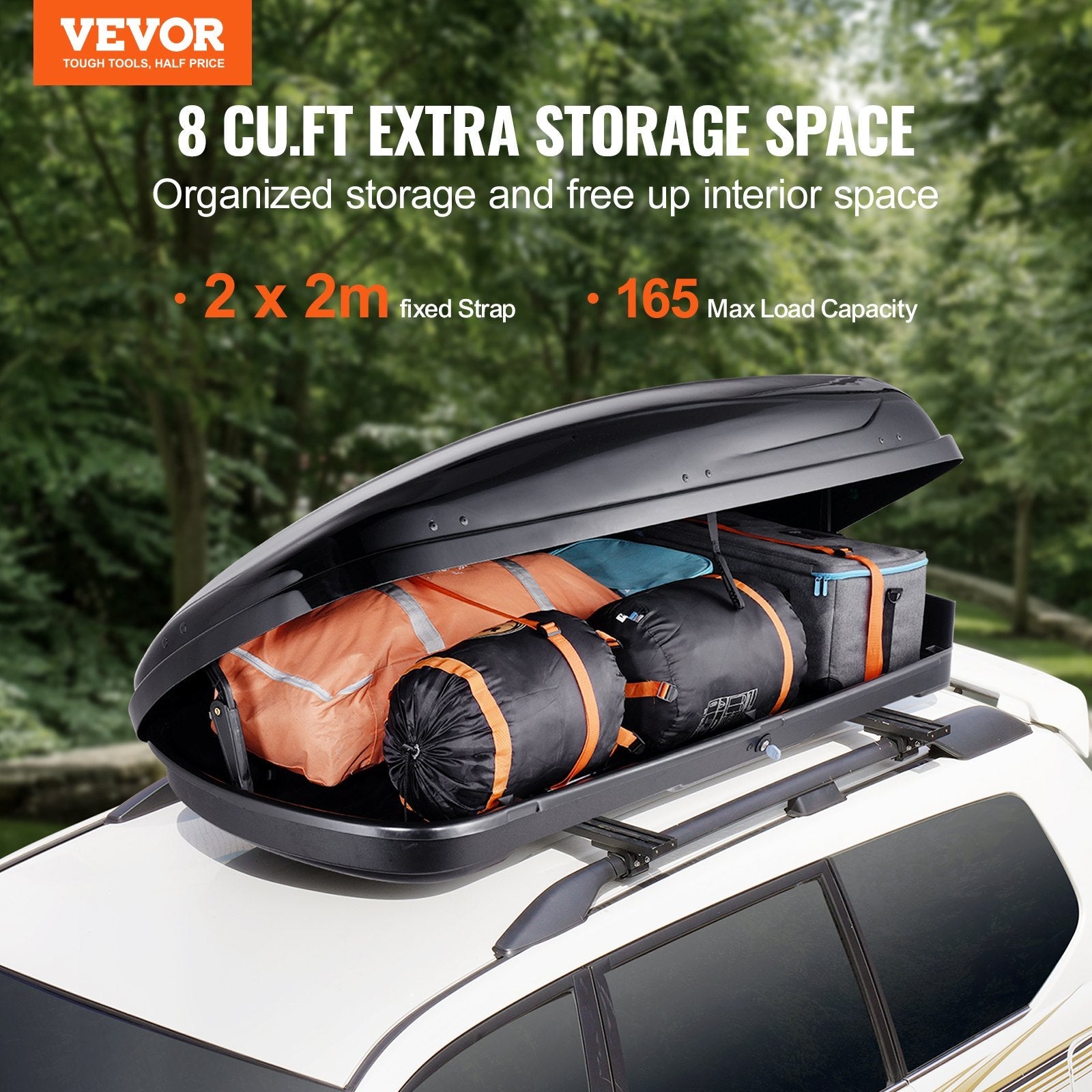 VEVOR Rooftop Cargo Carrier 8 Cubic Feet Luggage Storage Box ABS for SUVs Cars 