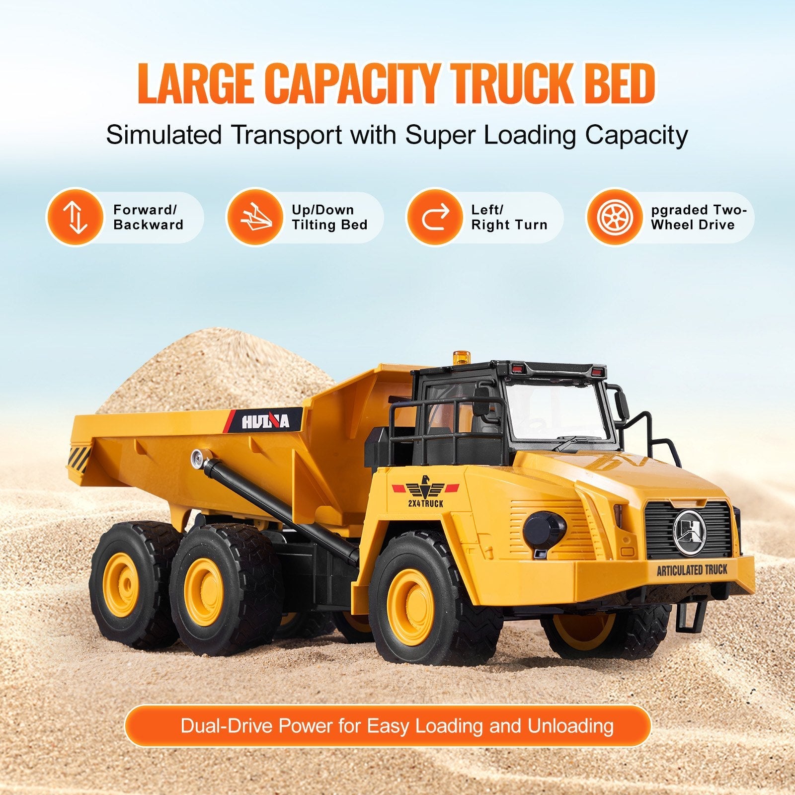 VEVOR RC Remote Control Dump Truck Toy Construction Vehicle Toy 11CH 1:18 Scale 
