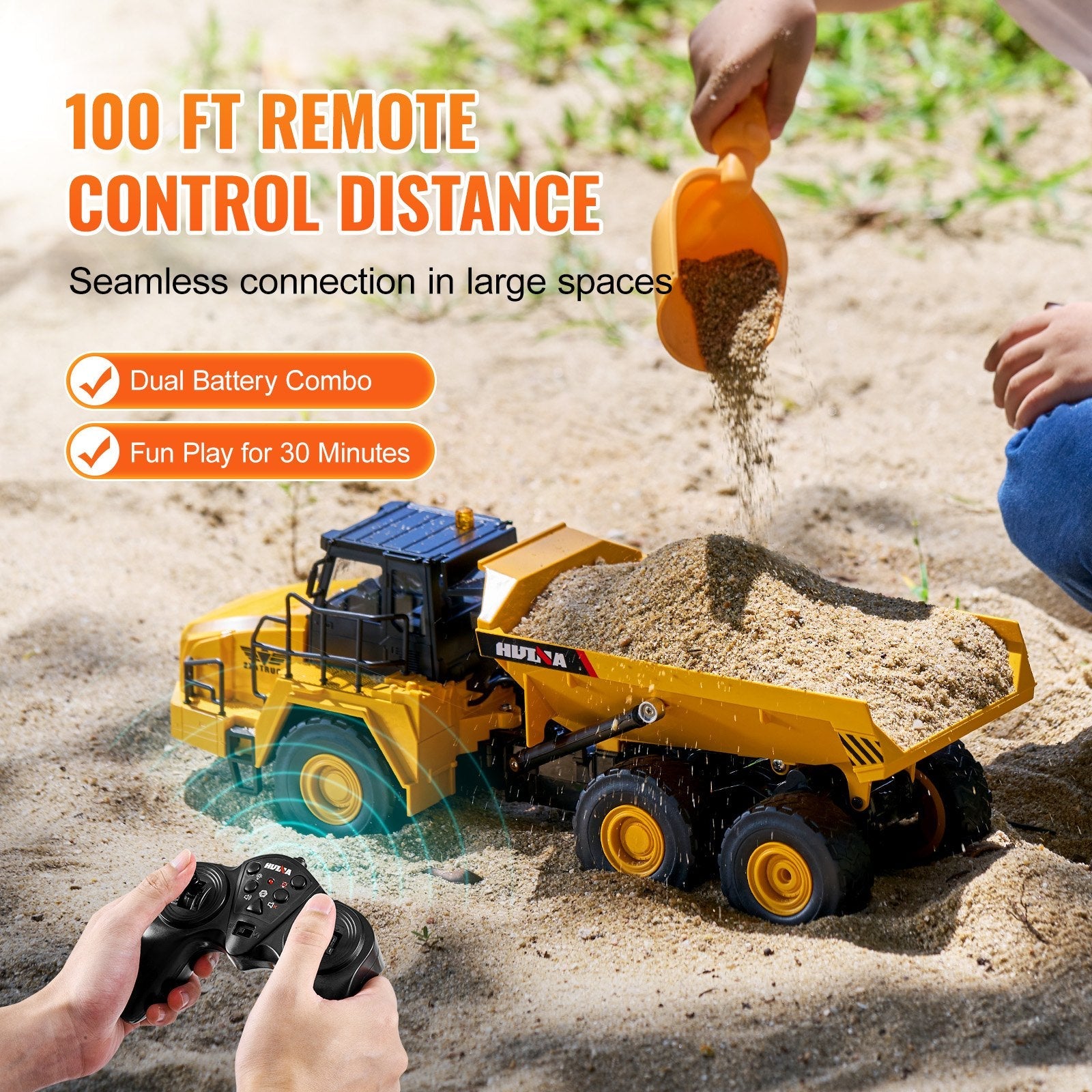 VEVOR RC Remote Control Dump Truck Toy Construction Vehicle Toy 11CH 1:18 Scale 