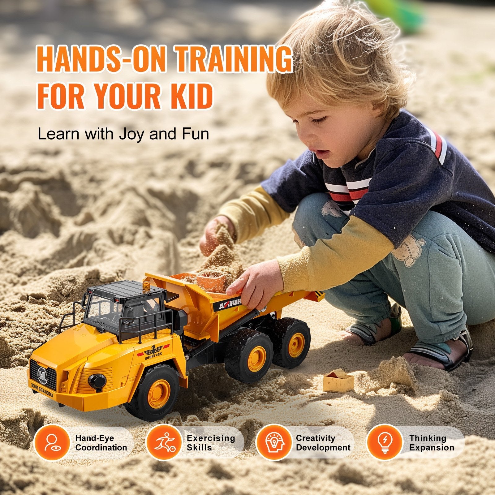 VEVOR RC Remote Control Dump Truck Toy Construction Vehicle Toy 11CH 1:18 Scale 