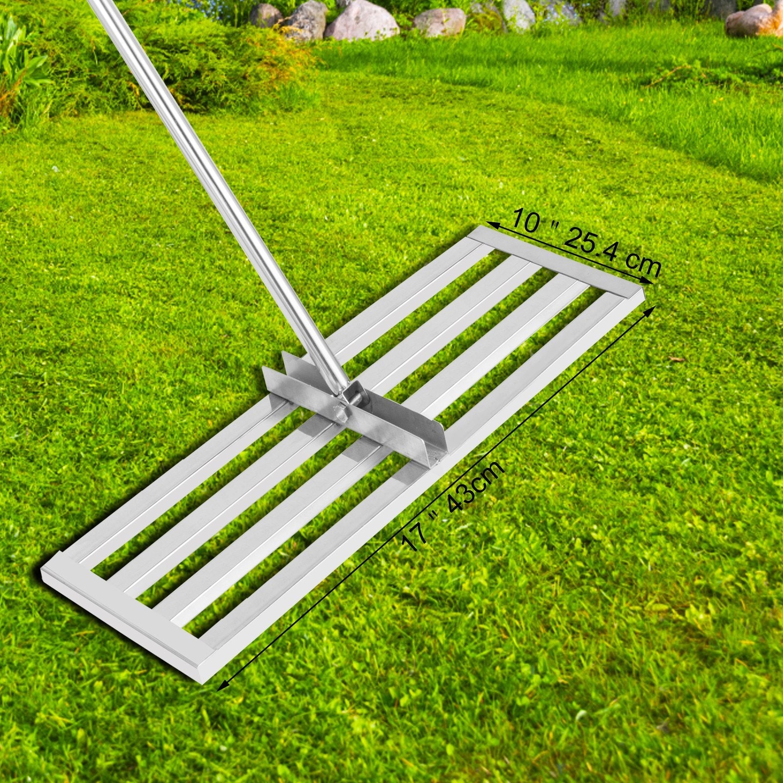 VEVOR Lawn Leveler Tool 17 x 10 in, Lawn Leveling Rake with 77 in Long Handle, Soil Leveling Tool Stainless Steel, Leveling Soil Dirt or Sand Ground Surface for Yard Garden Ground and Golf Lawn 