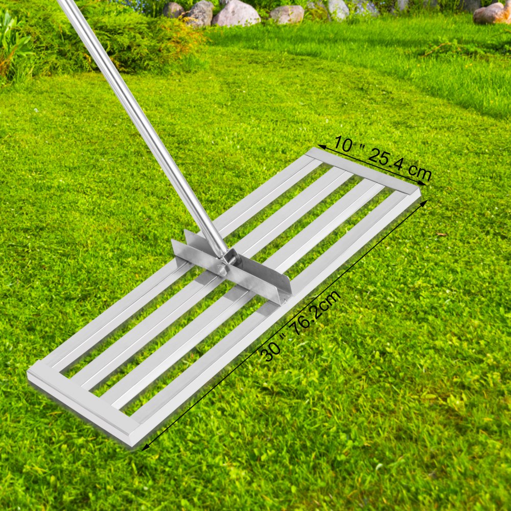 VEVOR Lawn Leveler Tool 30 x 10 in, Lawn Leveling Rake with 77 in Long Handle, Soil Leveling Tool Stainless Steel, Leveling Soil Dirt or Sand Ground Surface for Yard Garden Ground and Golf Lawn 