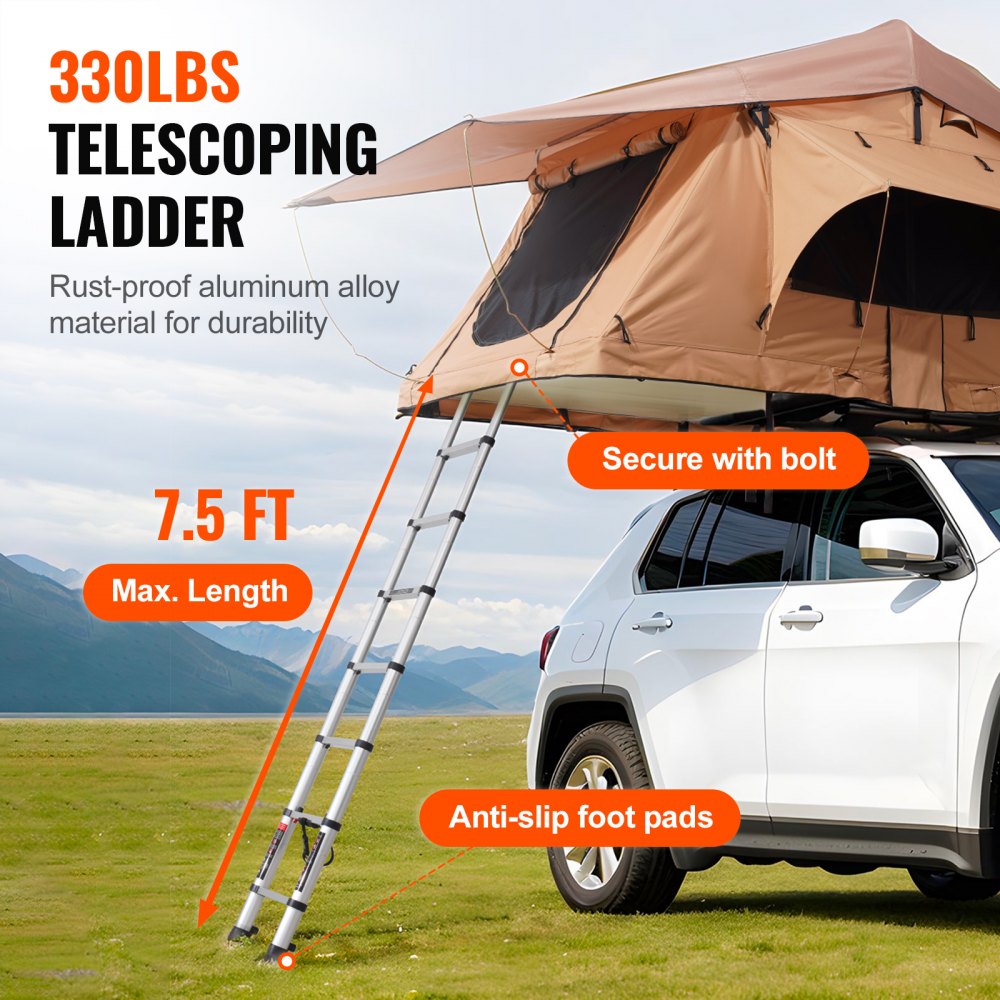 VEVOR Rooftop Tent Hard Shell 2-3 Person Waterproof for Jeep SUV Truck w/ Ladder 
