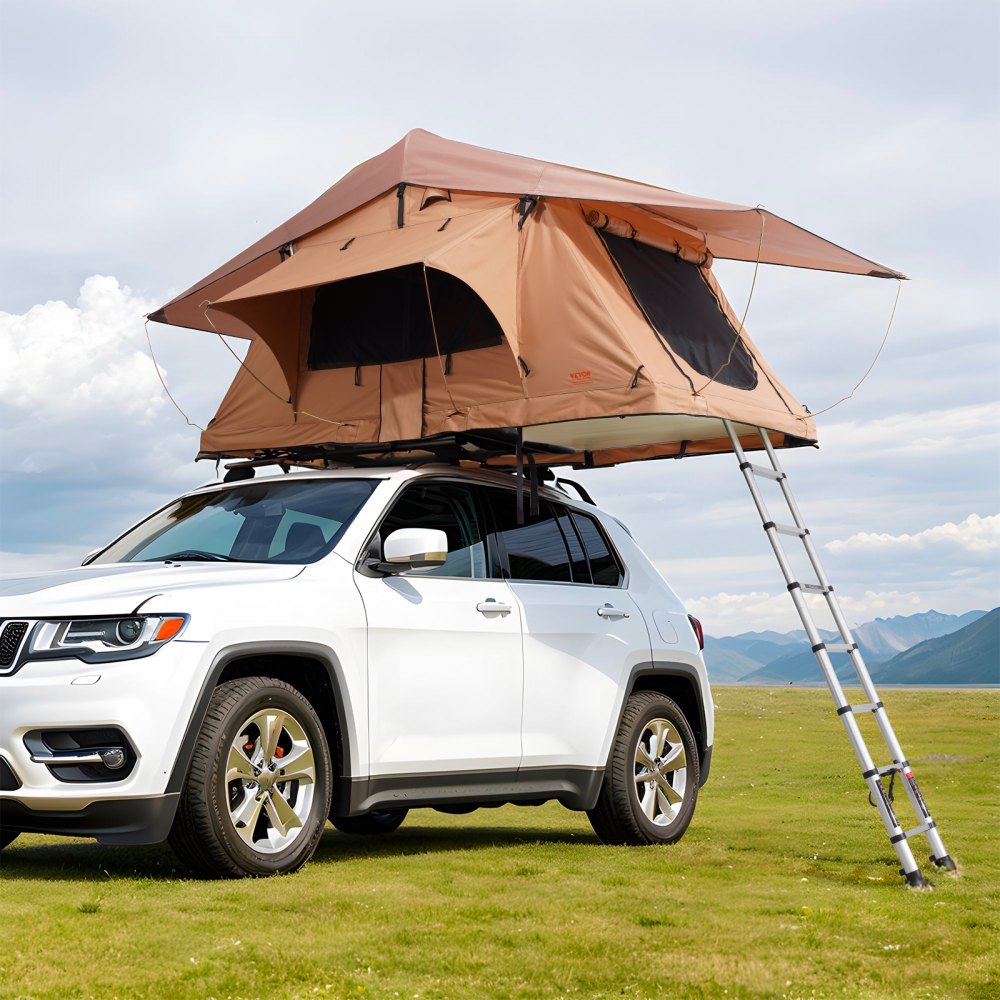VEVOR Rooftop Tent Hard Shell 2-3 Person Waterproof for Jeep SUV Truck w/ Ladder 