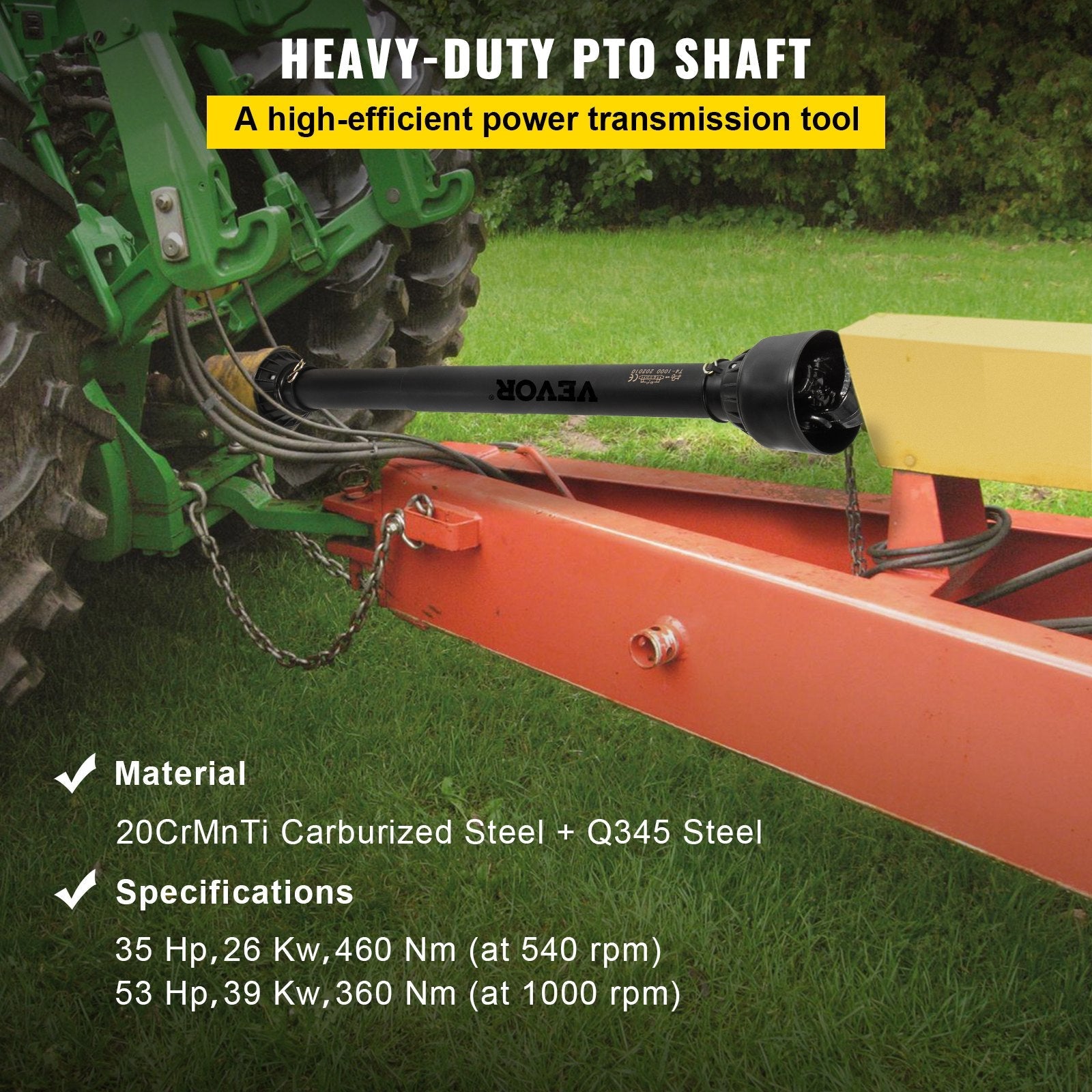 VEVOR PTO Shaft, 1-3/8” PTO Drive Shaft, 6 Spline End Round End PTO Driveline Shaft, Series 4 Tractor PTO Shaft, 39”-55” Brush Hog PTO Shaft, Black PTO Shaft for Bush Hog/Finish Mower/Rotary Cutter 