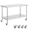 VEVOR Stainless Steel Work Table 30 x 60 x 38 Inch, with 4 Wheels, 3 Adjustable Height Levels, Heavy Duty Food Prep Worktable for Commercial Kitchen Restaurant, Silver