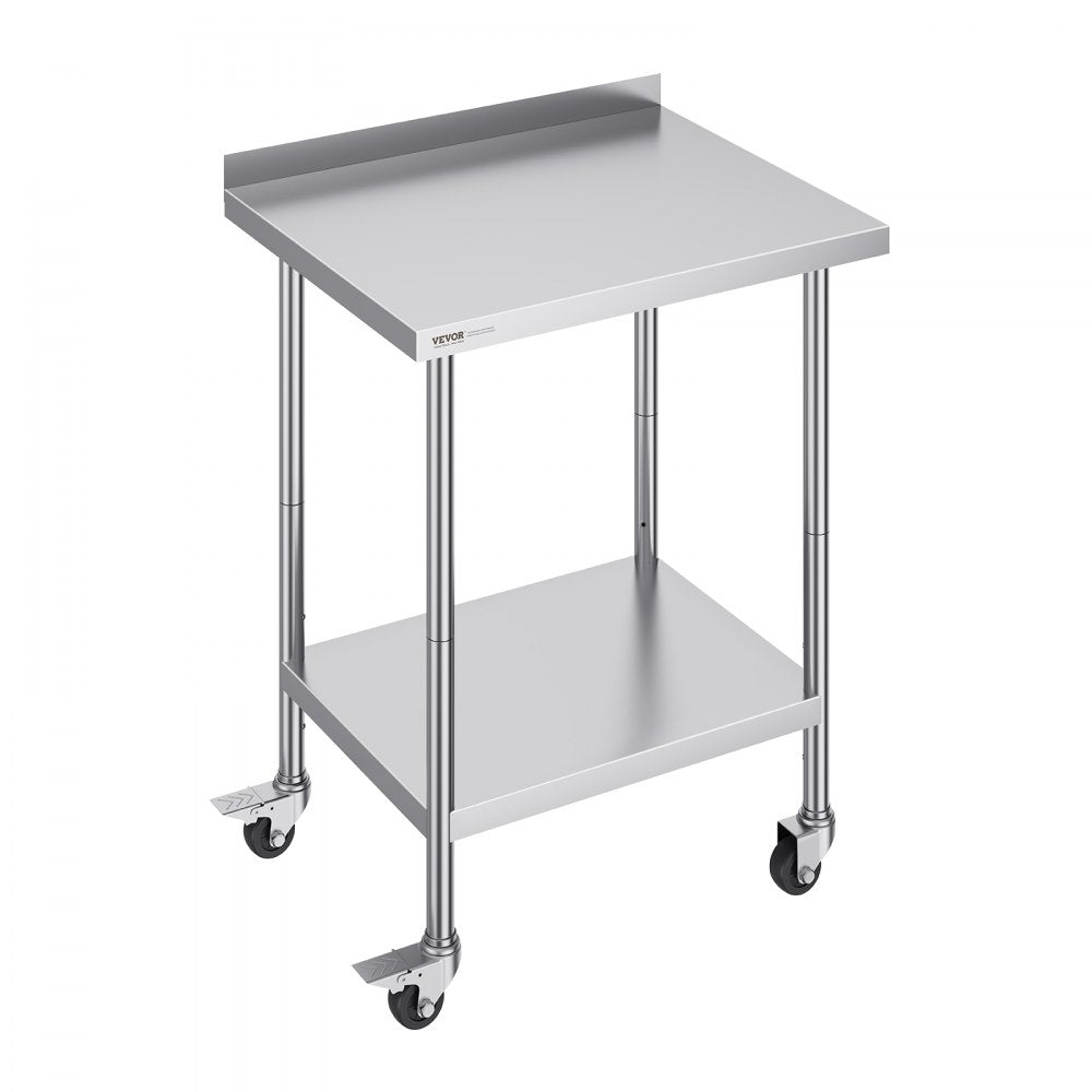 VEVOR 24 x 30 x 40 Inch Stainless Steel Work Table, Commercial Food Prep Worktable with Casters, Heavy Duty Prep Worktable, Metal Work Table with Adjustable Height for Restaurant, Home and Hotel 