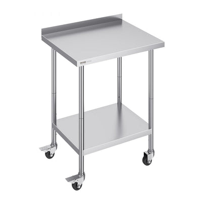 VEVOR 24 x 30 x 40 Inch Stainless Steel Work Table, Commercial Food Prep Worktable with Casters, Heavy Duty Prep Worktable, Metal Work Table with Adjustable Height for Restaurant, Home and Hotel 