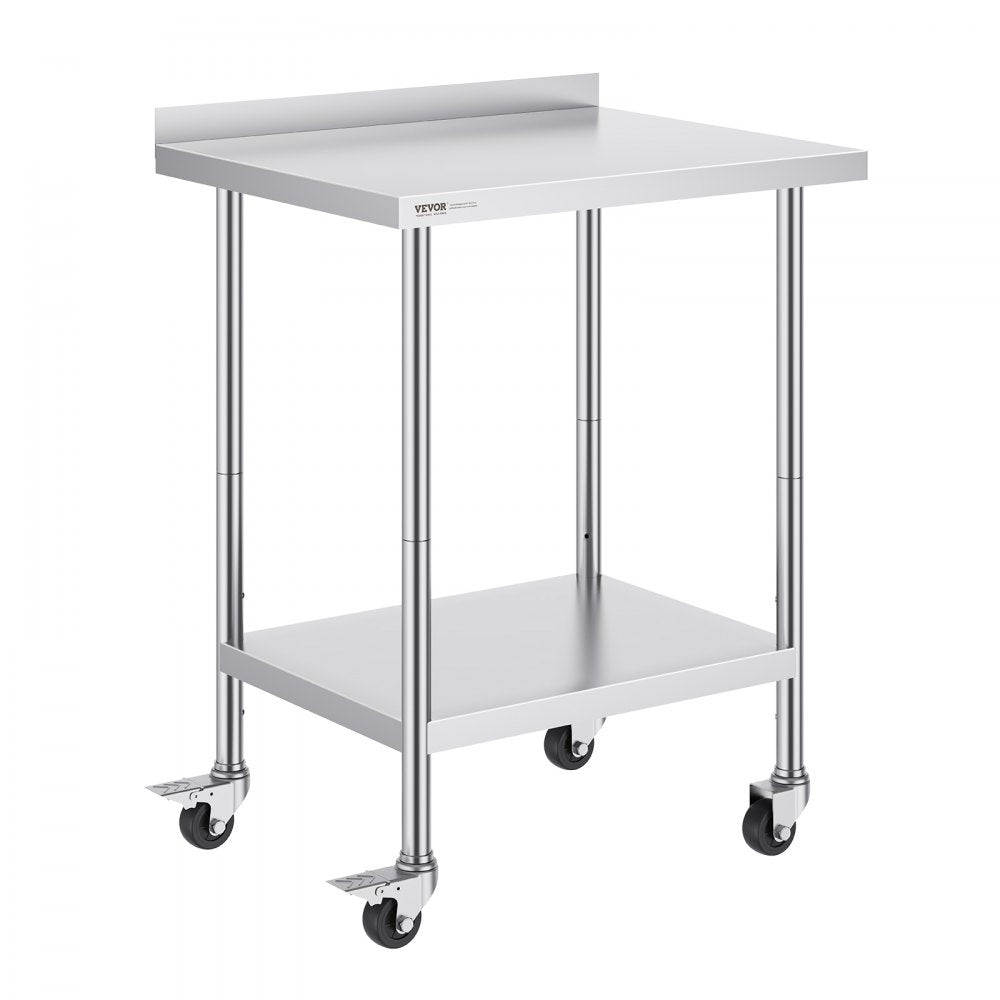 VEVOR 24 x 30 x 40 Inch Stainless Steel Work Table, Commercial Food Prep Worktable with Casters, Heavy Duty Prep Worktable, Metal Work Table with Adjustable Height for Restaurant, Home and Hotel 