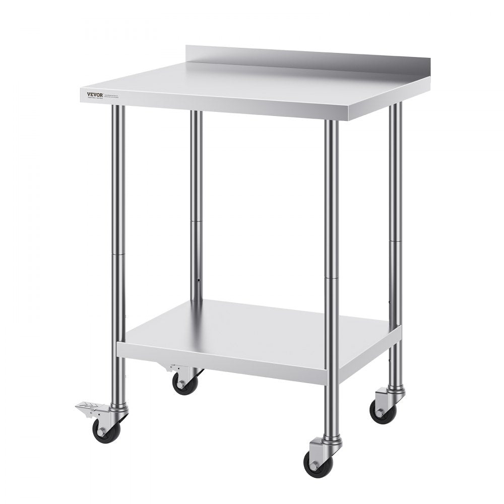 VEVOR 24 x 30 x 40 Inch Stainless Steel Work Table, Commercial Food Prep Worktable with Casters, Heavy Duty Prep Worktable, Metal Work Table with Adjustable Height for Restaurant, Home and Hotel 