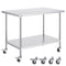 VEVOR Stainless Steel Work Table 30 x 48 x 38 Inch, with 4 Wheels, 3 Adjustable Height Levels, Heavy Duty Food Prep Worktable for Commercial Kitchen Restaurant, Silver