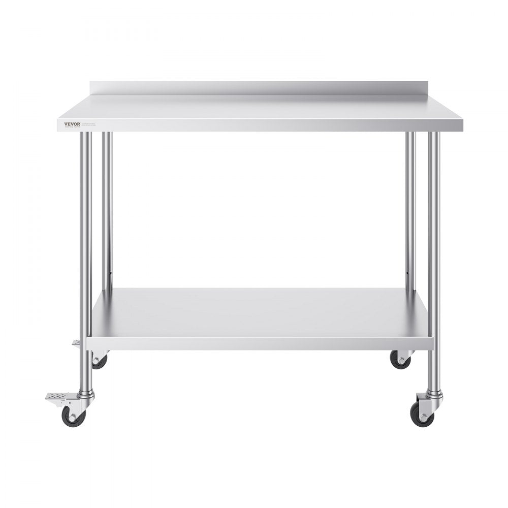 VEVOR 24 x 48 x 40 Inch Stainless Steel Work Table, Commercial Food Prep Worktable with Casters, Heavy Duty Prep Worktable, Metal Work Table with Adjustable Height for Restaurant, Home and Hotel 