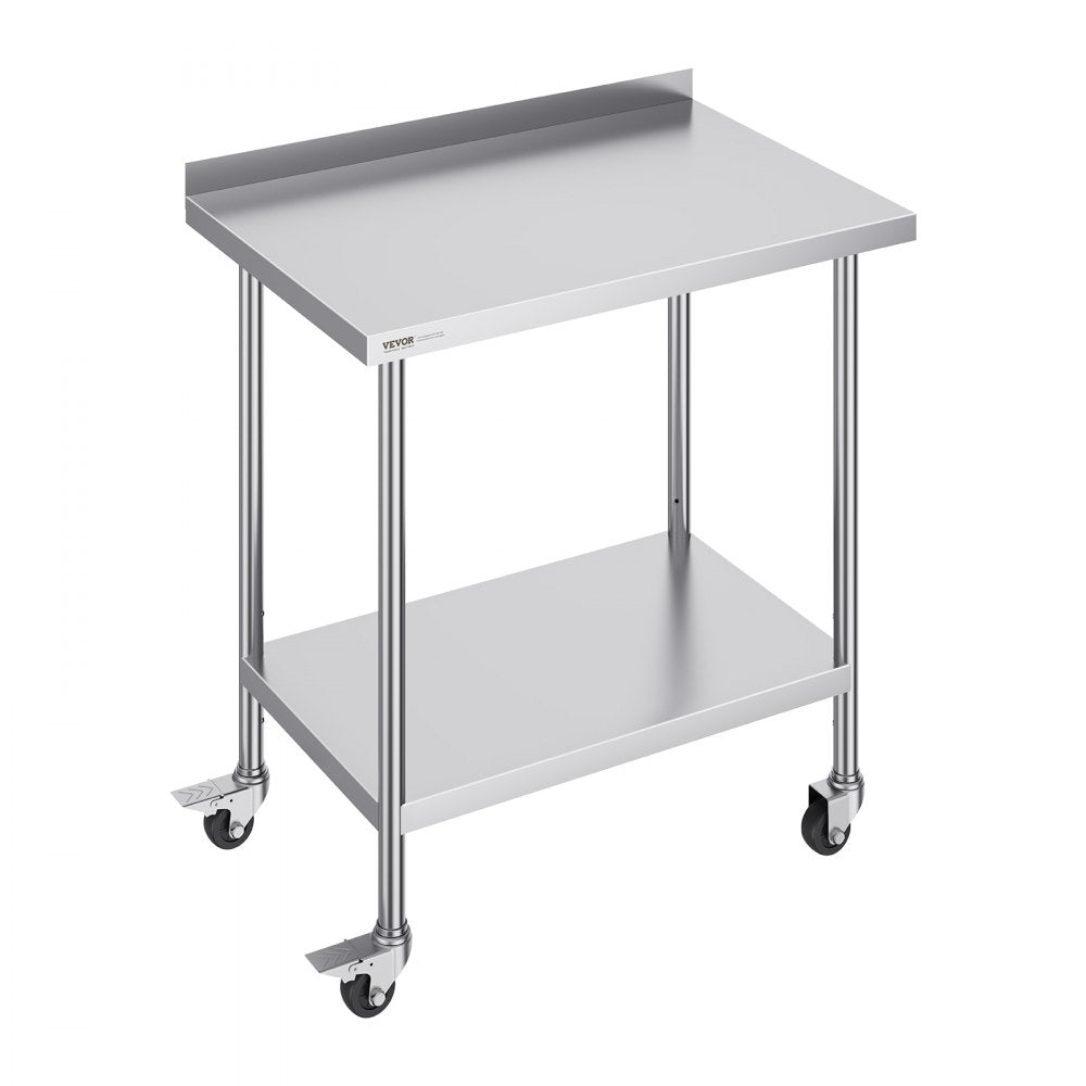 VEVOR 24 x 36 x 40 Inch Stainless Steel Work Table, Commercial Food Prep Worktable with Casters, Heavy Duty Prep Worktable, Metal Work Table with Adjustable Height for Restaurant, Home and Hotel 