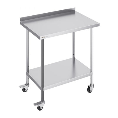 VEVOR 24 x 36 x 40 Inch Stainless Steel Work Table, Commercial Food Prep Worktable with Casters, Heavy Duty Prep Worktable, Metal Work Table with Adjustable Height for Restaurant, Home and Hotel 