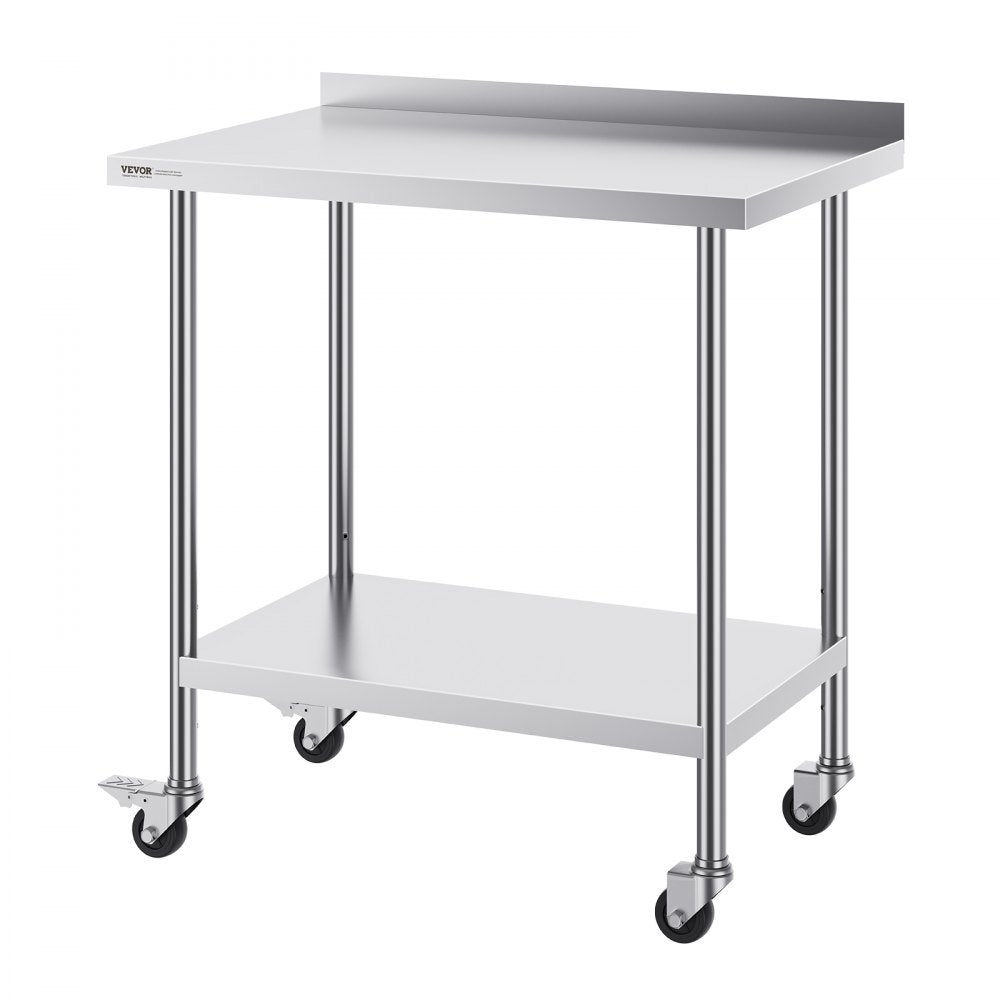 VEVOR 24 x 36 x 40 Inch Stainless Steel Work Table, Commercial Food Prep Worktable with Casters, Heavy Duty Prep Worktable, Metal Work Table with Adjustable Height for Restaurant, Home and Hotel 