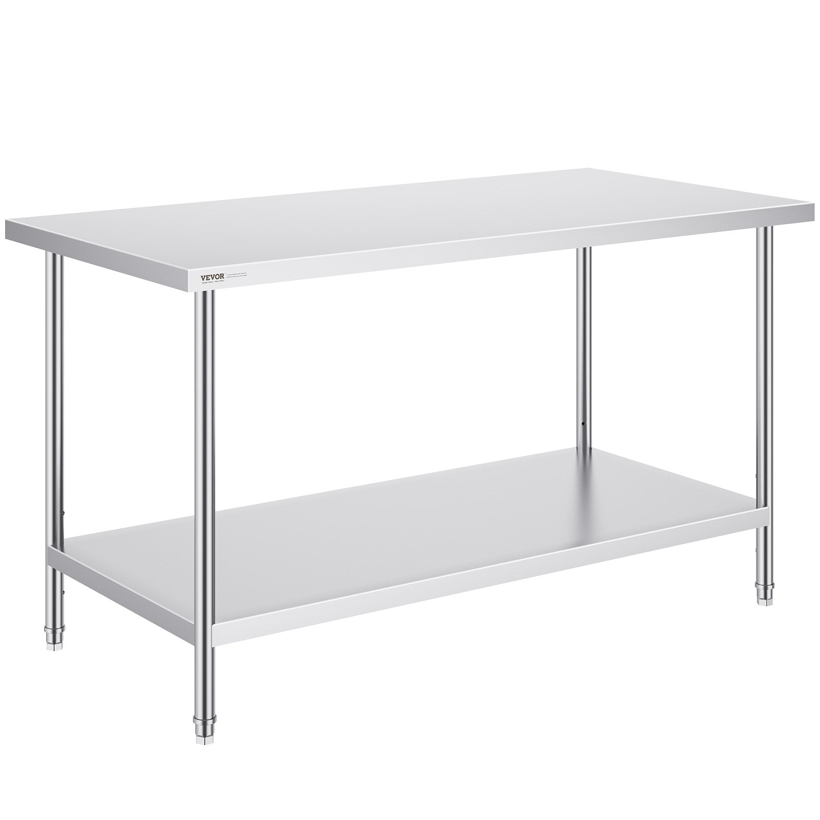VEVOR Stainless Steel Prep Table, 30 x 60 x 34 Inch, Heavy Duty Metal Worktable with 3 Adjustable Height Levels, Commercial Workstation for Kitchen Garage Restaurant Backyard 