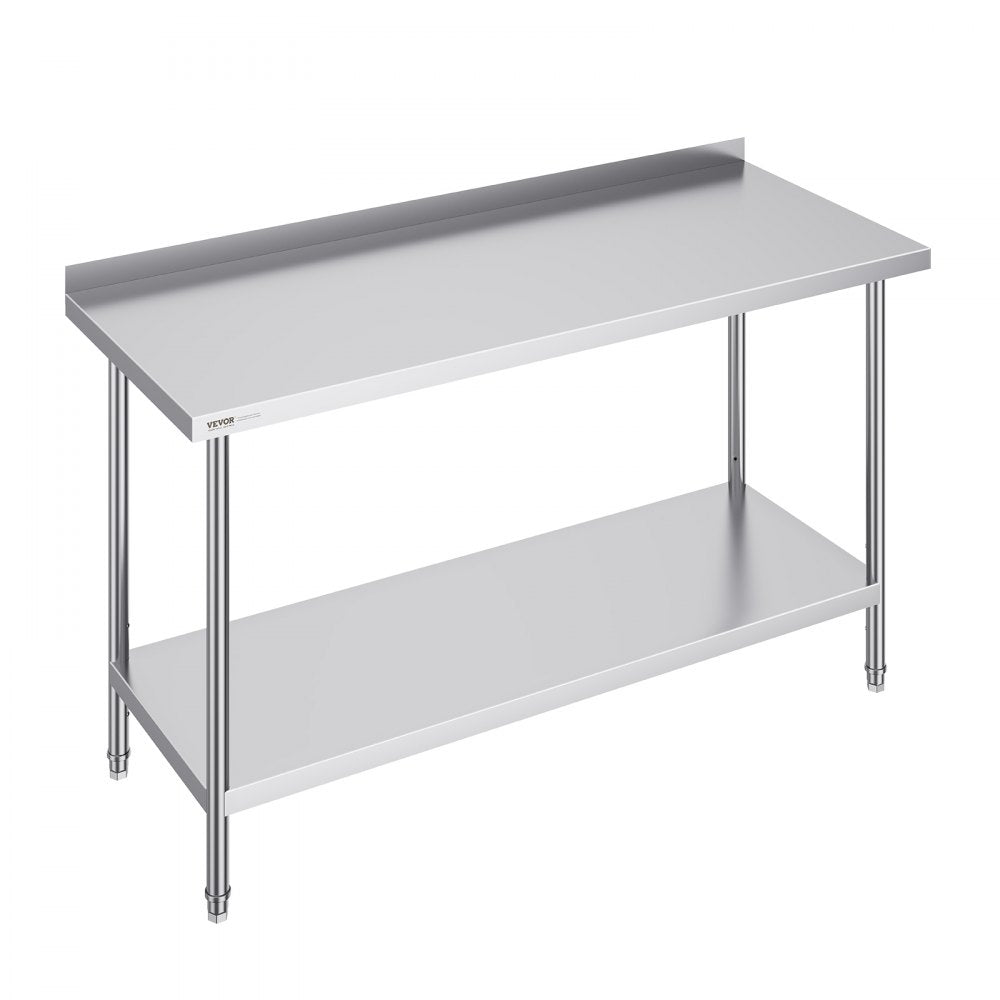 VEVOR 24 x 60 x 36 Inch Stainless Steel Work Table, Commercial Food Prep Worktable Heavy Duty Prep Worktable, Metal Work Table with Adjustable Height for Restaurant, Home and Hotel 