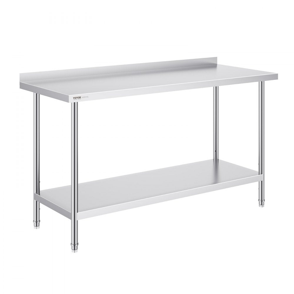 VEVOR 24 x 60 x 36 Inch Stainless Steel Work Table, Commercial Food Prep Worktable Heavy Duty Prep Worktable, Metal Work Table with Adjustable Height for Restaurant, Home and Hotel 