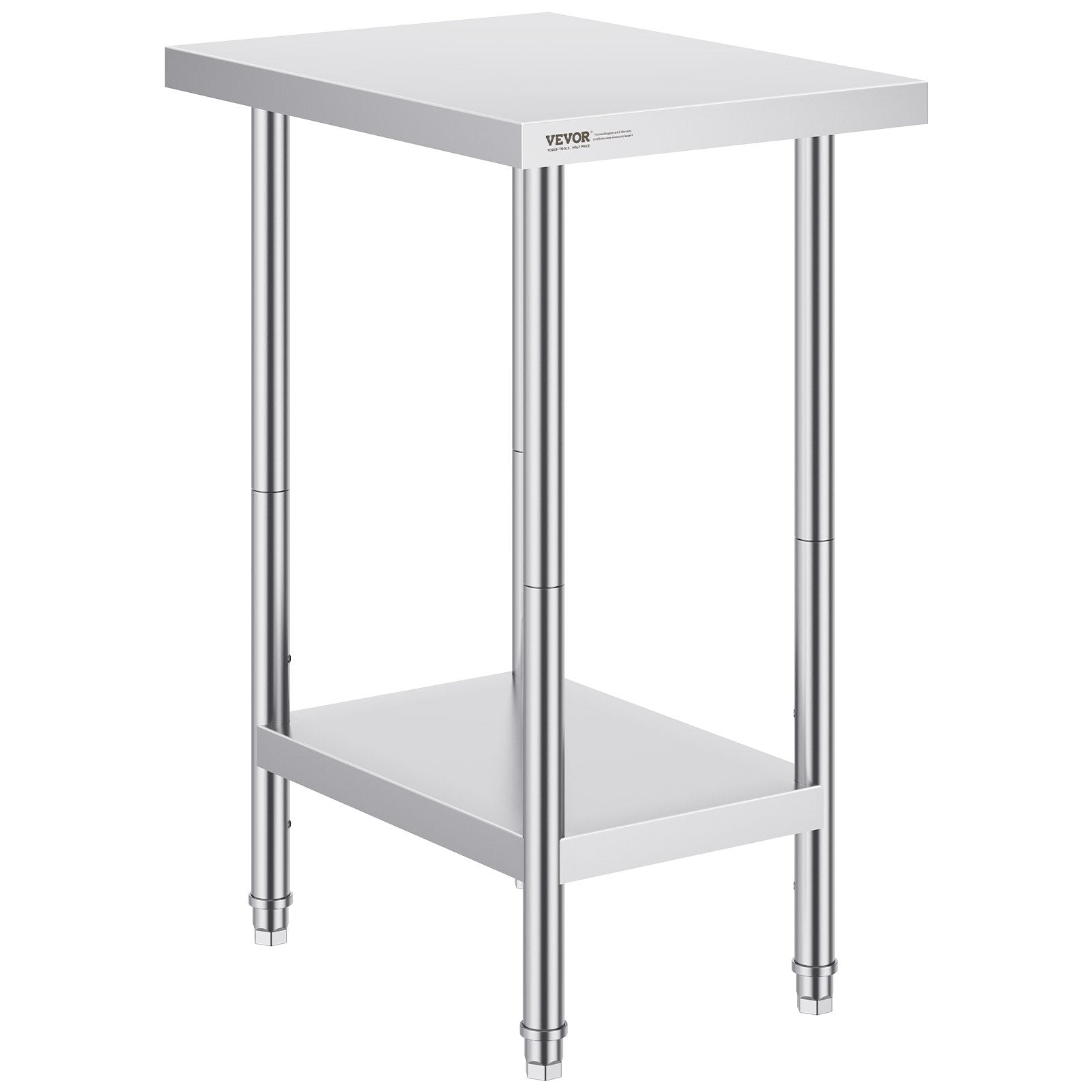 VEVOR Stainless Steel Prep Table, 24 x 18 x 34 Inch, Heavy Duty Metal Worktable with 3 Adjustable Height Levels, Commercial Workstation for Kitchen Garage Restaurant Backyard 