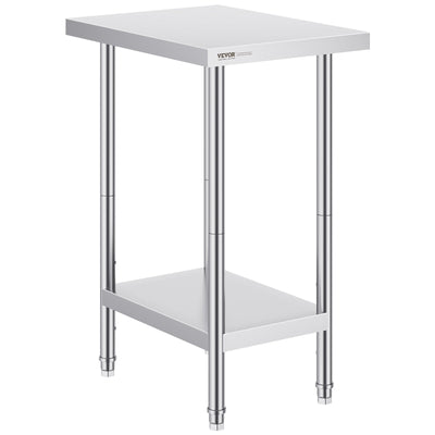 VEVOR Stainless Steel Prep Table, 24 x 18 x 34 Inch, Heavy Duty Metal Worktable with 3 Adjustable Height Levels, Commercial Workstation for Kitchen Garage Restaurant Backyard 