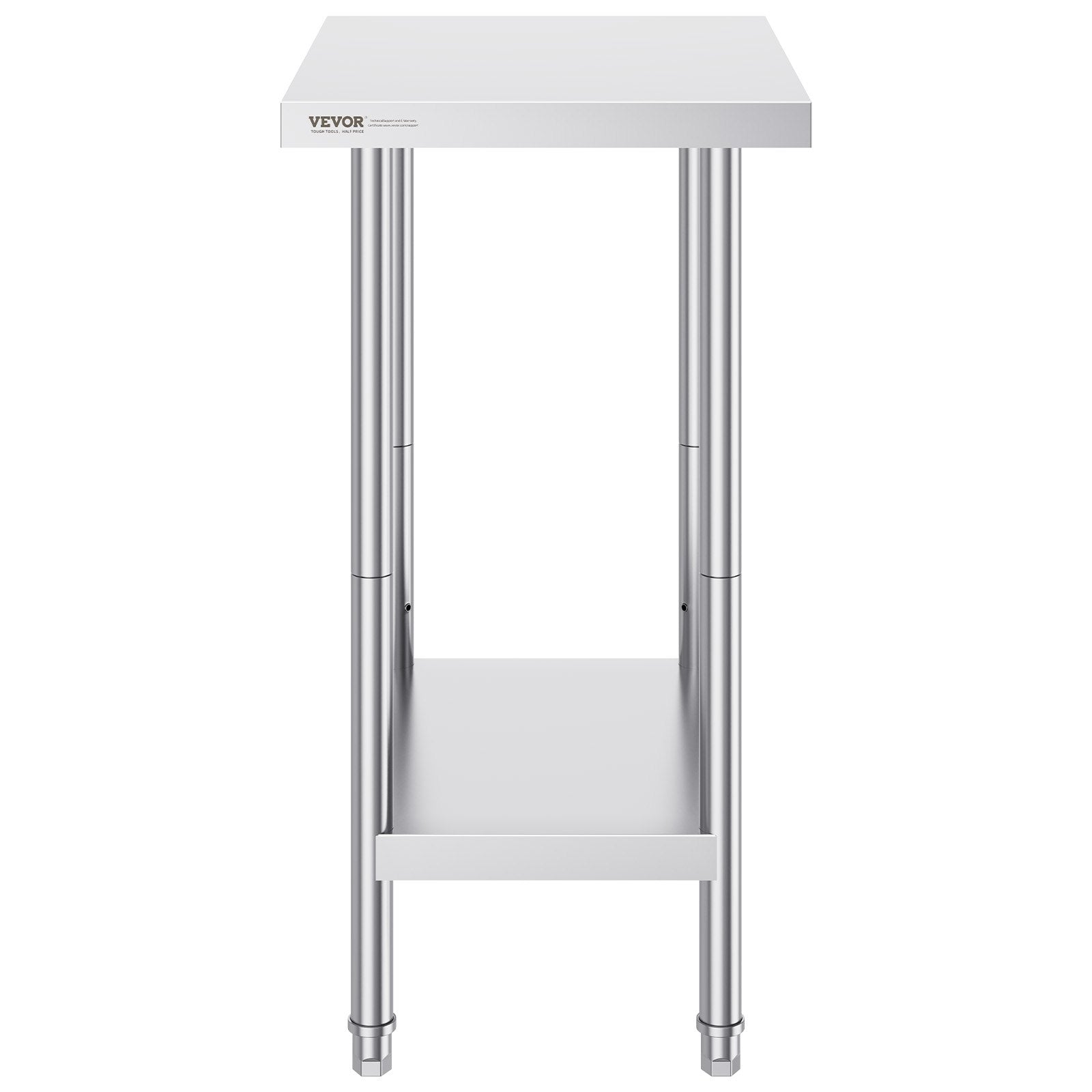 VEVOR Stainless Steel Prep Table, 24 x 18 x 34 Inch, Heavy Duty Metal Worktable with 3 Adjustable Height Levels, Commercial Workstation for Kitchen Garage Restaurant Backyard 