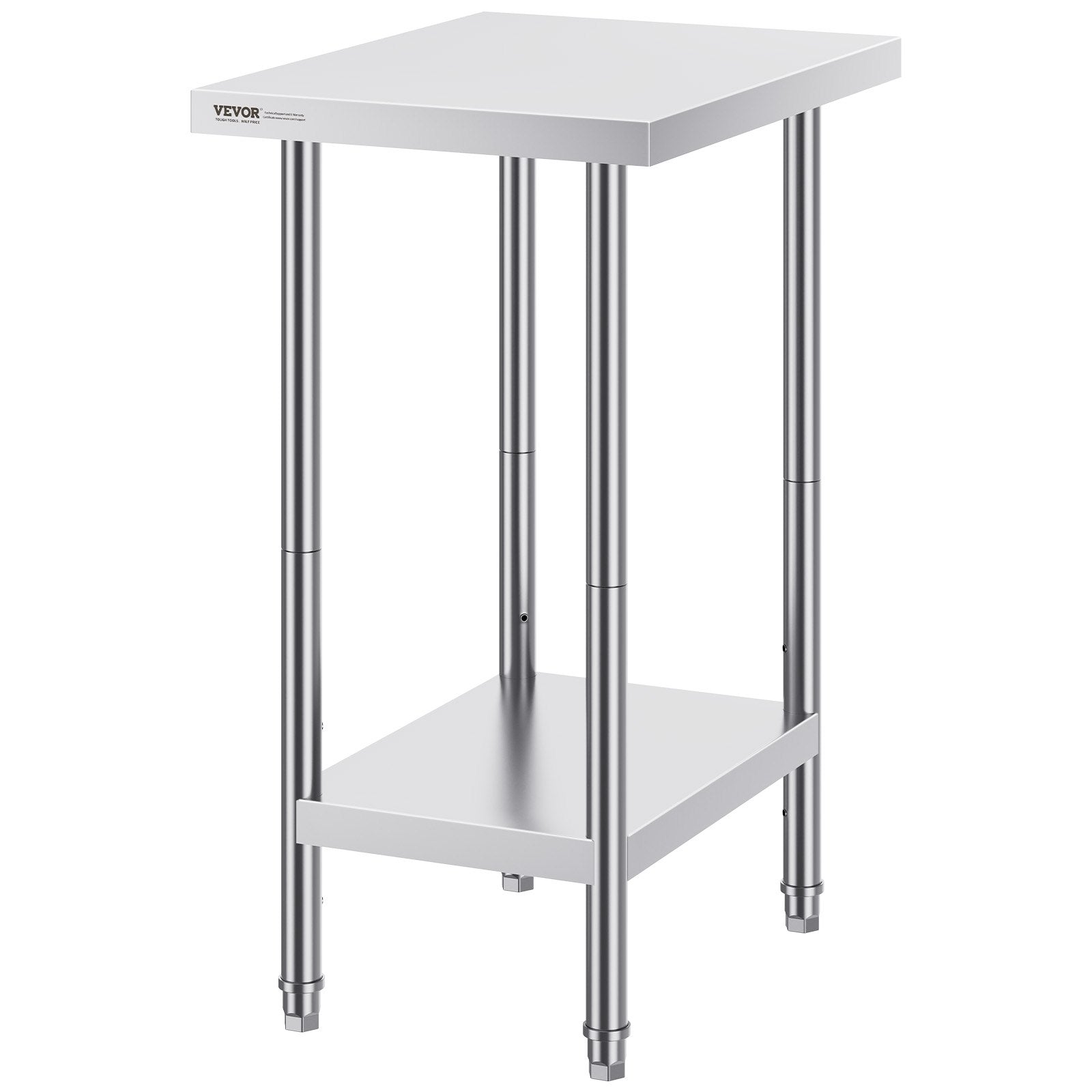 VEVOR Stainless Steel Prep Table, 24 x 18 x 34 Inch, Heavy Duty Metal Worktable with 3 Adjustable Height Levels, Commercial Workstation for Kitchen Garage Restaurant Backyard 