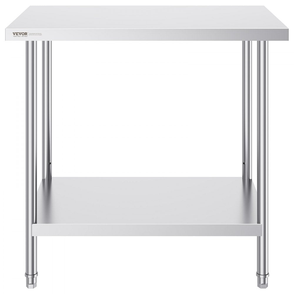 VEVOR Stainless Steel Prep Table, 24 x 36 x 34 Inch, Heavy Duty Metal Worktable with 3 Adjustable Height Levels, Commercial Workstation for Kitchen Garage Restaurant Backyard 