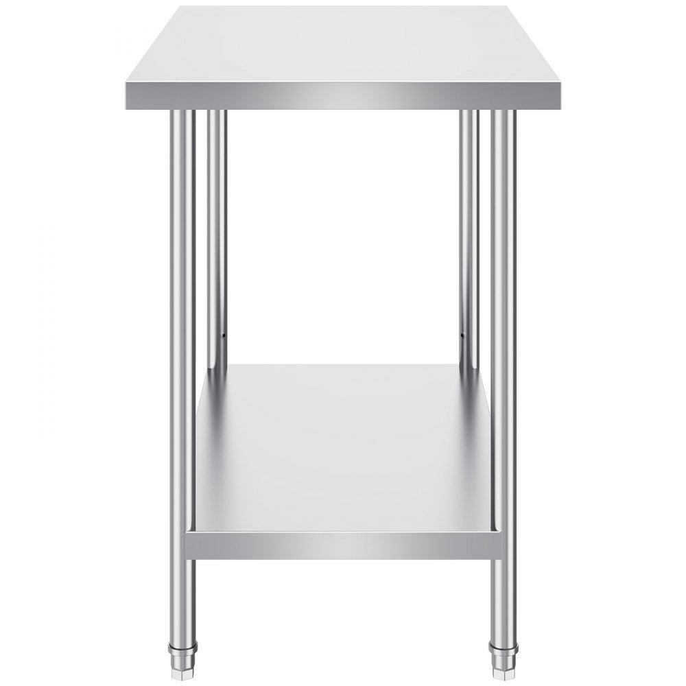 VEVOR Stainless Steel Prep Table, 24 x 36 x 34 Inch, Heavy Duty Metal Worktable with 3 Adjustable Height Levels, Commercial Workstation for Kitchen Garage Restaurant Backyard 