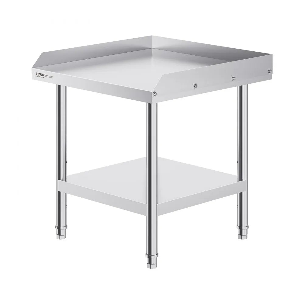 VEVOR Stainless Steel Work Table, 24 x 24 x 26 Inch Commercial Food Prep Worktable, 3-Sided Backsplash Heavy Duty Prep Worktable, Metal Work Table with Adjustable Height for Restaurant Home Hotel