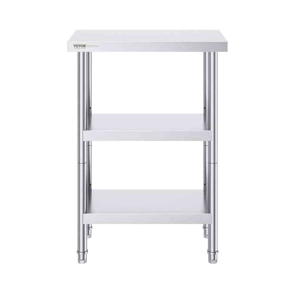 VEVOR Stainless Steel Food Prep Table, 14 x 24 x 34 Inch Commercial Kitchen Worktable, with 2 Adjustable Undershelf, Heavy Duty Prep Table Metal Work Table for BBQ, Kitchen, Home, and Garage