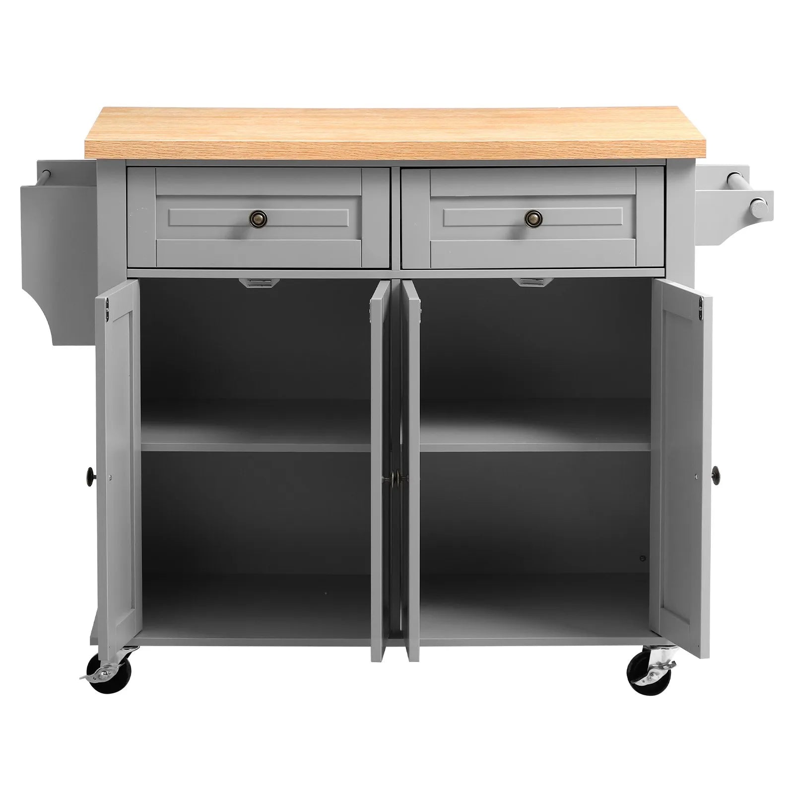 43.7" Rolling Kitchen Island Cart with Storage Cabinet, 2 Drawers & Spice Rack – Gray