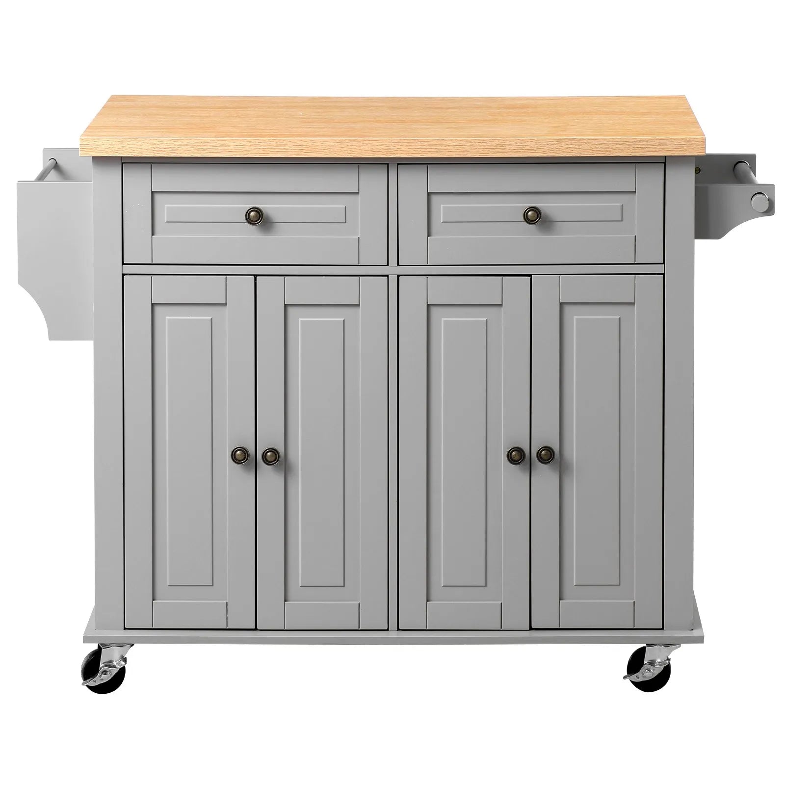 43.7" Rolling Kitchen Island Cart with Storage Cabinet, 2 Drawers & Spice Rack – Gray