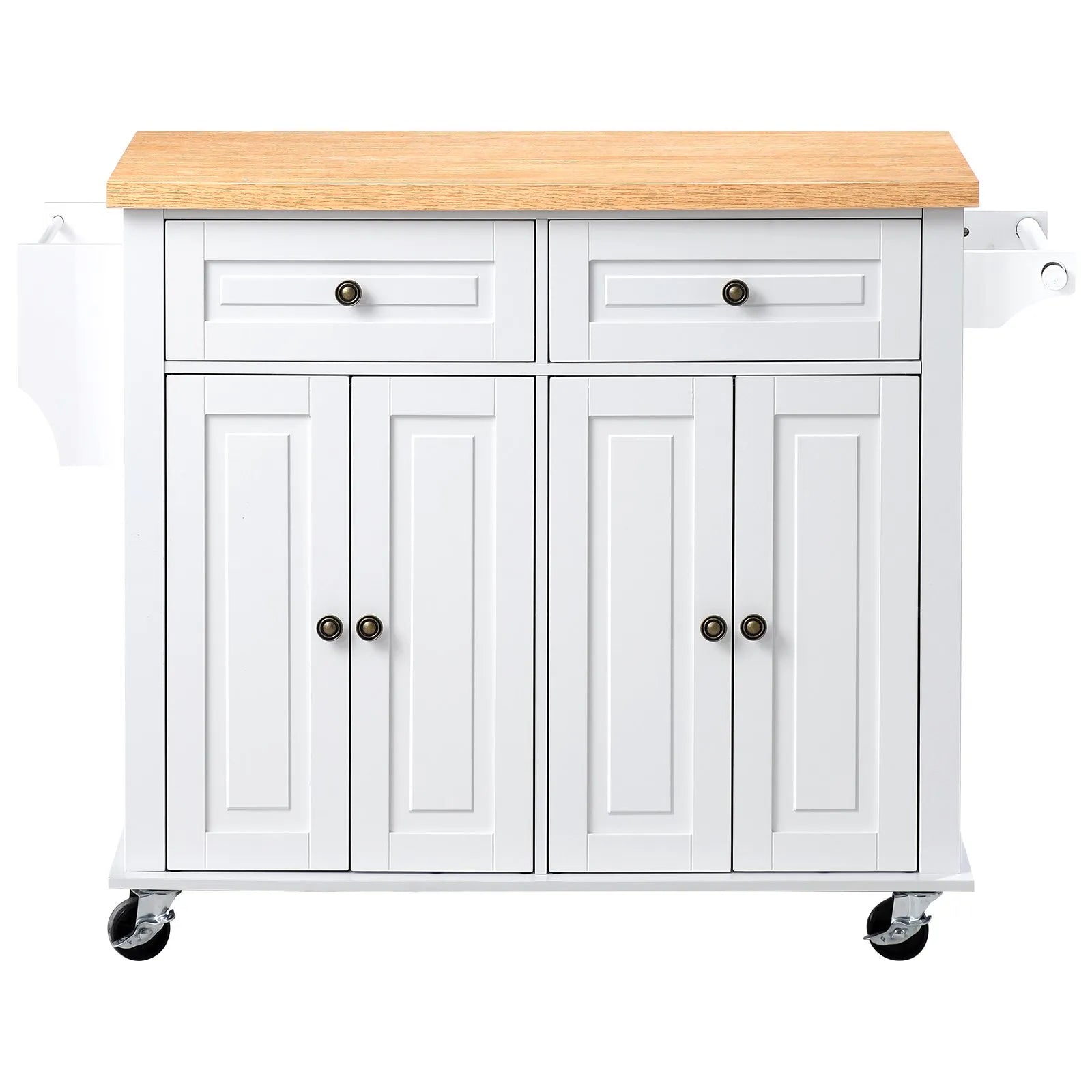 43.7" Rolling Kitchen Island Cart with Storage Cabinet, 2 Drawers & Spice Rack – White