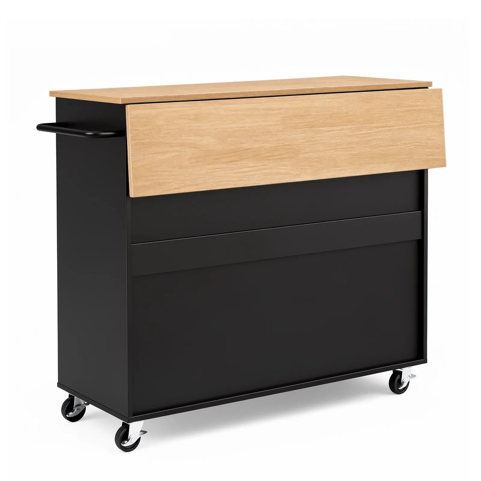 42.4" Rolling Kitchen Island Cart with Storage, Drop Leaf & 3 Drawers – Black
