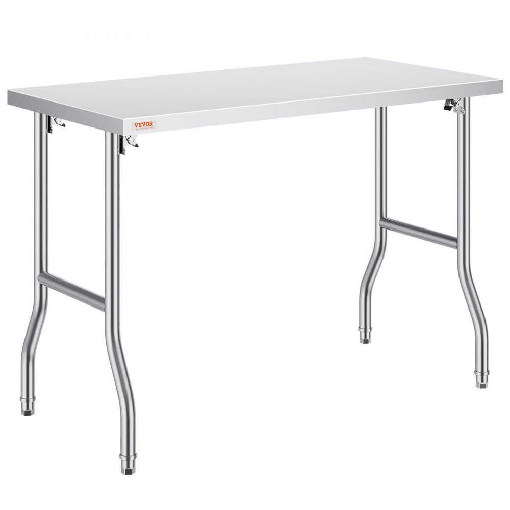 VEVOR Commercial Worktable Workstation 48 x 24 Inch Folding Commercial Prep Table, Heavy-duty Stainless Steel Folding Table with 661 lbs Load, Kitchen Work Table, Silver Stainless Steel Kitchen Island 
