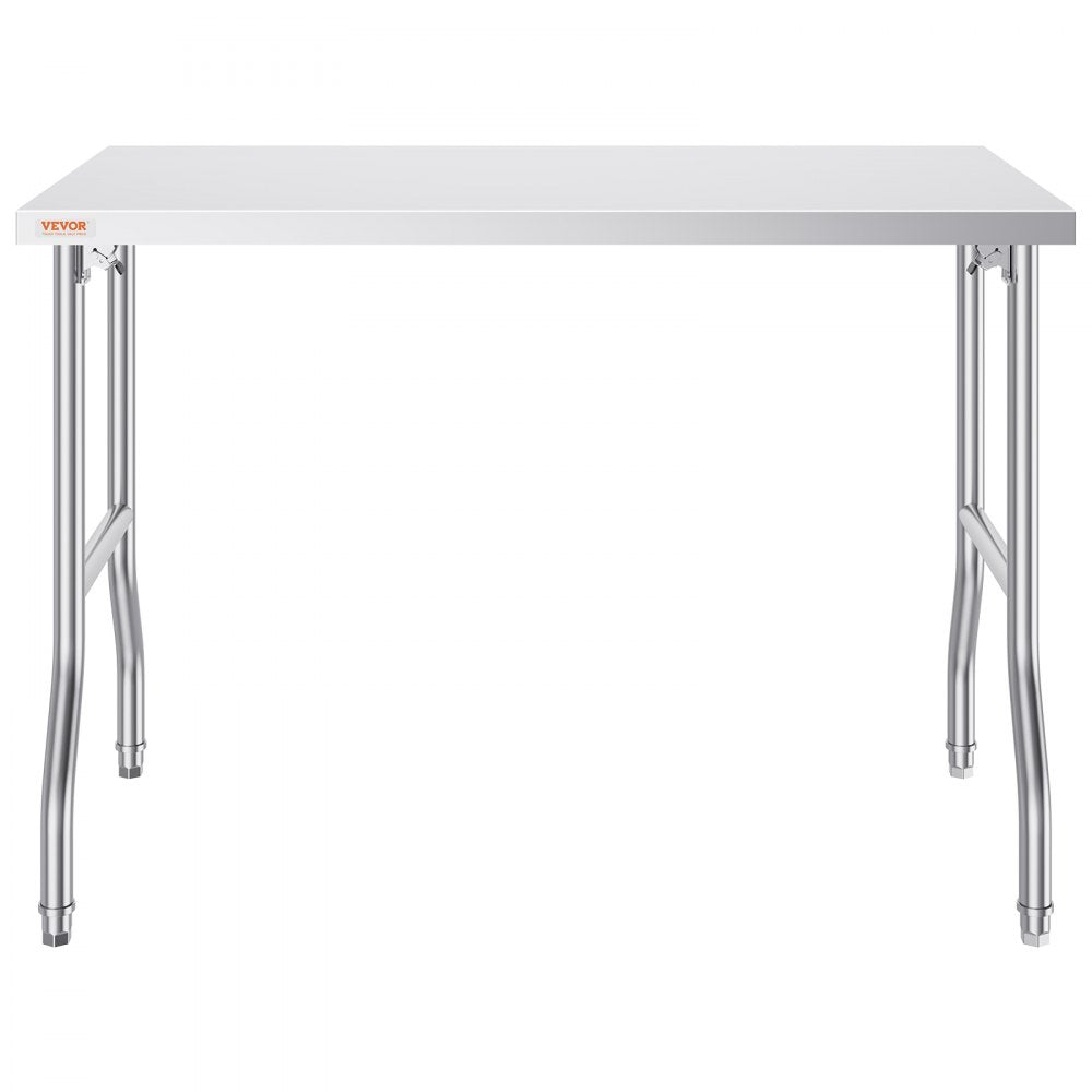 VEVOR Commercial Worktable Workstation 48 x 24 Inch Folding Commercial Prep Table, Heavy-duty Stainless Steel Folding Table with 661 lbs Load, Kitchen Work Table, Silver Stainless Steel Kitchen Island 