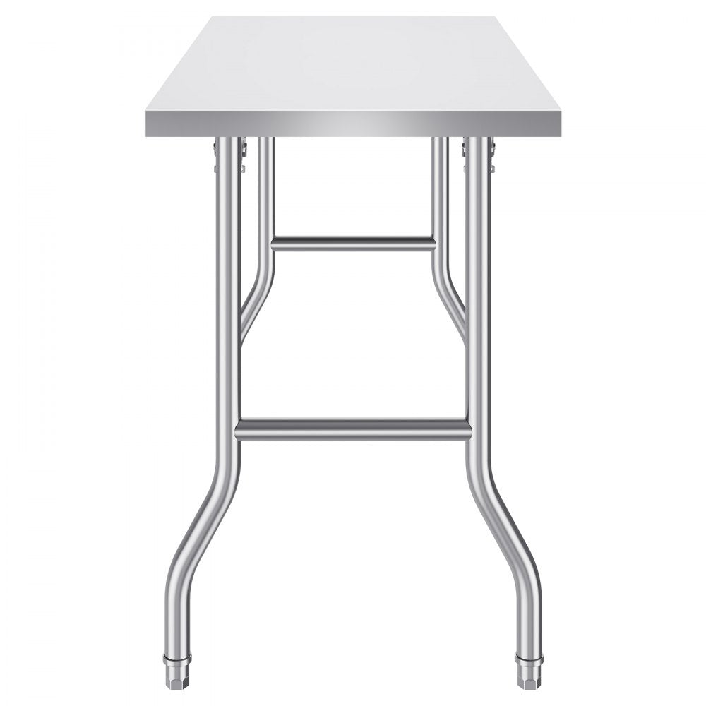 VEVOR Commercial Worktable Workstation 48 x 24 Inch Folding Commercial Prep Table, Heavy-duty Stainless Steel Folding Table with 661 lbs Load, Kitchen Work Table, Silver Stainless Steel Kitchen Island 