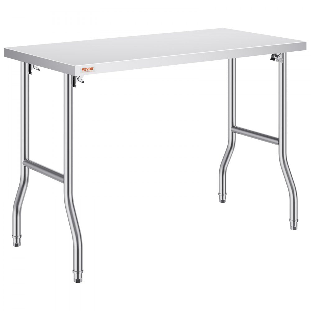 VEVOR Commercial Worktable Workstation 48 x 24 Inch Folding Commercial Prep Table, Heavy-duty Stainless Steel Folding Table with 661 lbs Load, Kitchen Work Table, Silver Stainless Steel Kitchen Island 