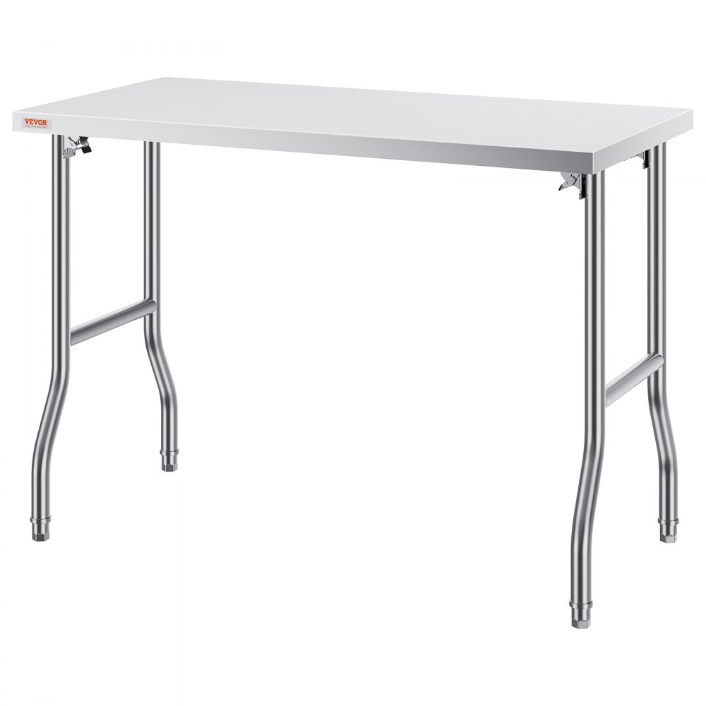 VEVOR Commercial Worktable Workstation 48 x 24 Inch Folding Commercial Prep Table, Heavy-duty Stainless Steel Folding Table with 661 lbs Load, Kitchen Work Table, Silver Stainless Steel Kitchen Island 