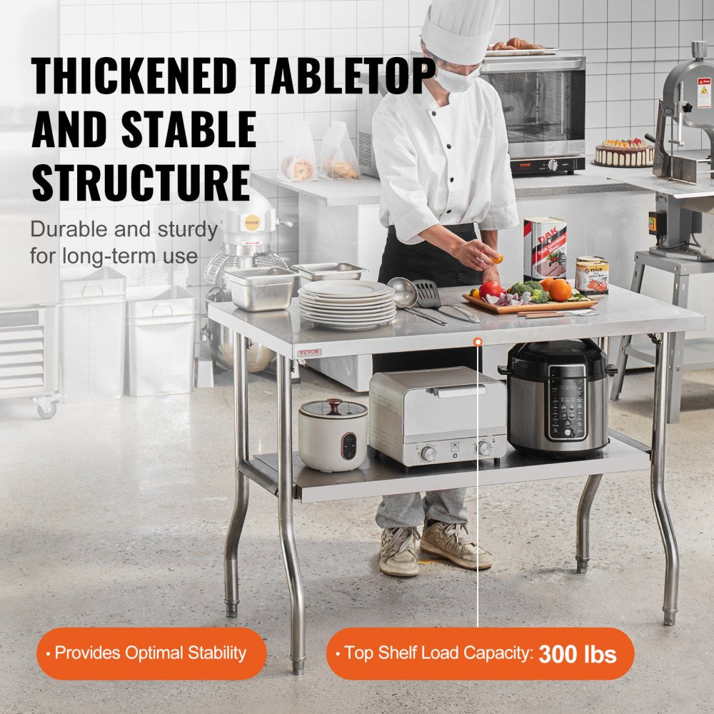 VEVOR 48 x 24 Inch Commercial Worktable Workstation, Folding Commercial Prep Table, Heavy-duty Stainless Steel Folding Table with 772 lbs Load, Kitchen Work Table, Silver Stainless Steel Kitchen Islan 