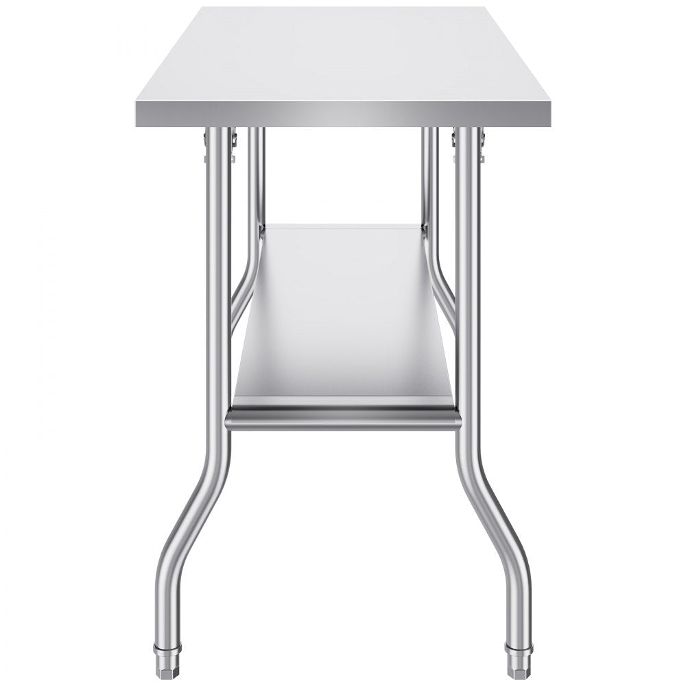 VEVOR 48 x 24 Inch Commercial Worktable Workstation, Folding Commercial Prep Table, Heavy-duty Stainless Steel Folding Table with 772 lbs Load, Kitchen Work Table, Silver Stainless Steel Kitchen Islan 