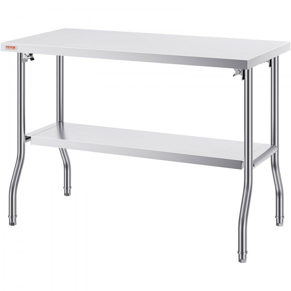 VEVOR 48 x 24 Inch Commercial Worktable Workstation, Folding Commercial Prep Table, Heavy-duty Stainless Steel Folding Table with 772 lbs Load, Kitchen Work Table, Silver Stainless Steel Kitchen Islan 