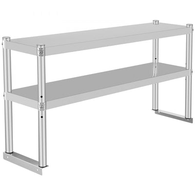 VEVOR Double Overshelf, Double Tier Stainless Steel Overshelf, 48 in. Length x 12 in. Width Double Deck Overshelf, Height Adjustable Overshelf for Prep & Work Table in Kitchen, Restaurant and Workshop 
