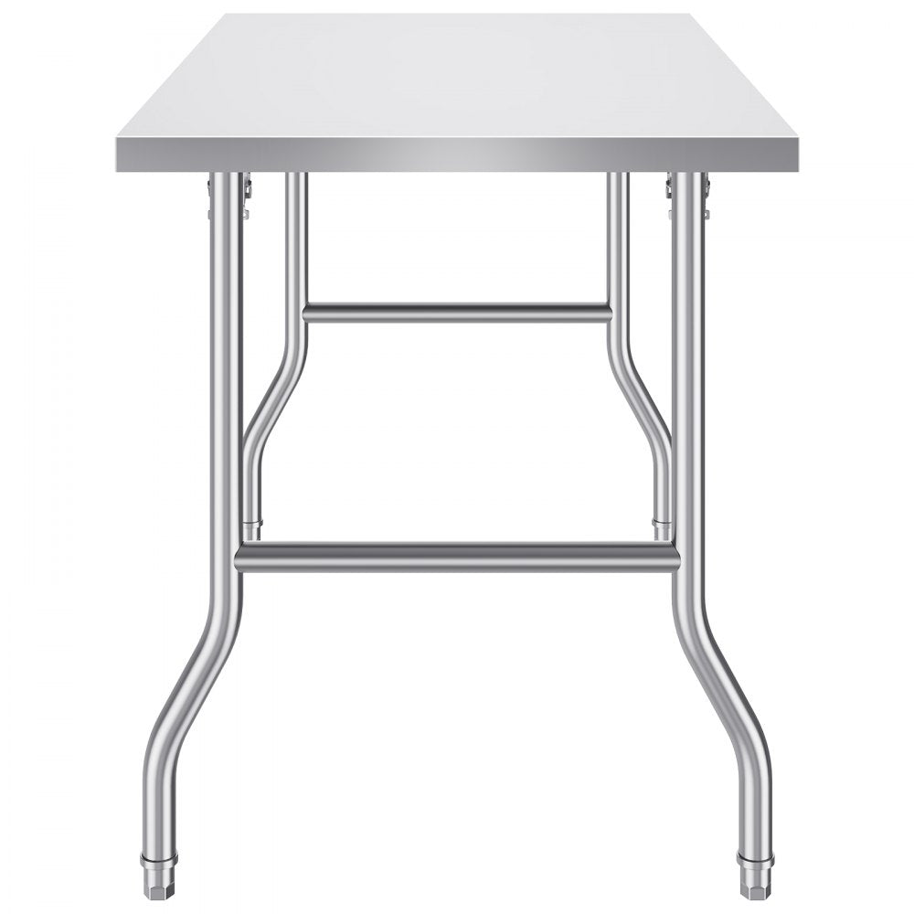 VEVOR 48 x 30 Inch Folding Commercial Prep Table Commercial Worktable Workstation, Heavy-duty Stainless Steel Folding Table with 220 lbs Load, Silver Stainless Steel Kitchen Island?Kitchen Work Table 