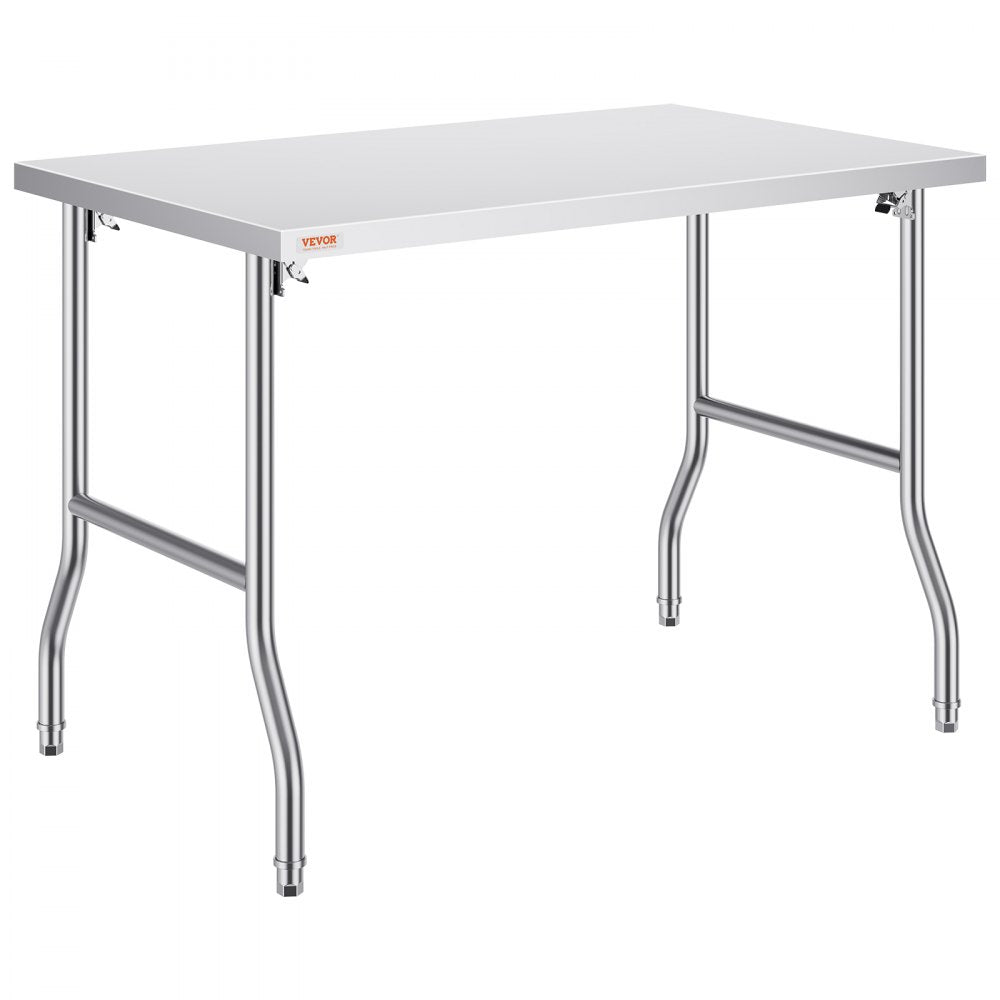 VEVOR 48 x 30 Inch Folding Commercial Prep Table Commercial Worktable Workstation, Heavy-duty Stainless Steel Folding Table with 220 lbs Load, Silver Stainless Steel Kitchen Island?Kitchen Work Table 