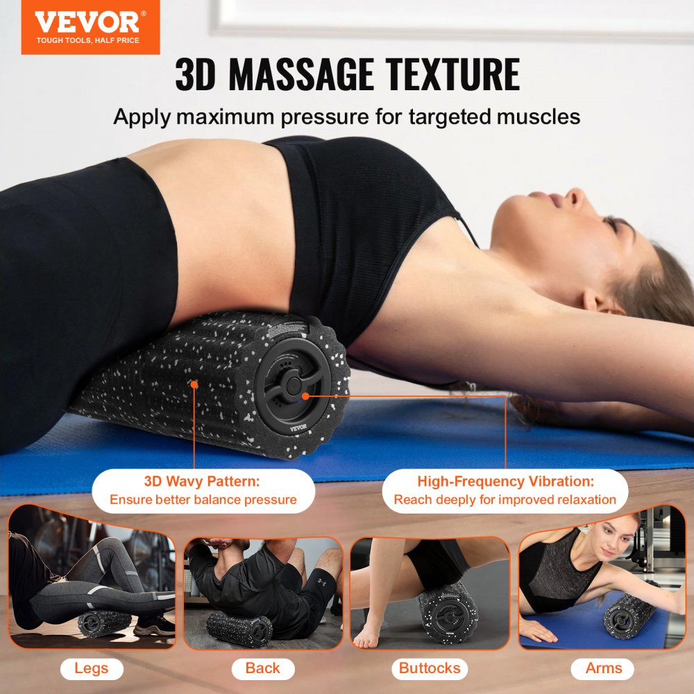 VEVOR Vibrating Foam Roller 4 Intensities Rechargeable Electric EPP Foam Roller 