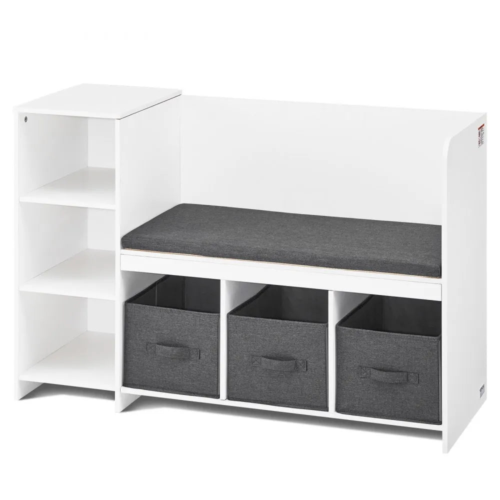 VEVOR Kids Reading Nook Bench 6-Cubby Storage Bookshelf with Seat Cushion White